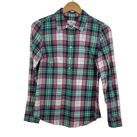 Vineyard Vines Womens Multicolor Plaid Flannel Button Down Shirt Sz 0 Preppy - Picture 1 of 11